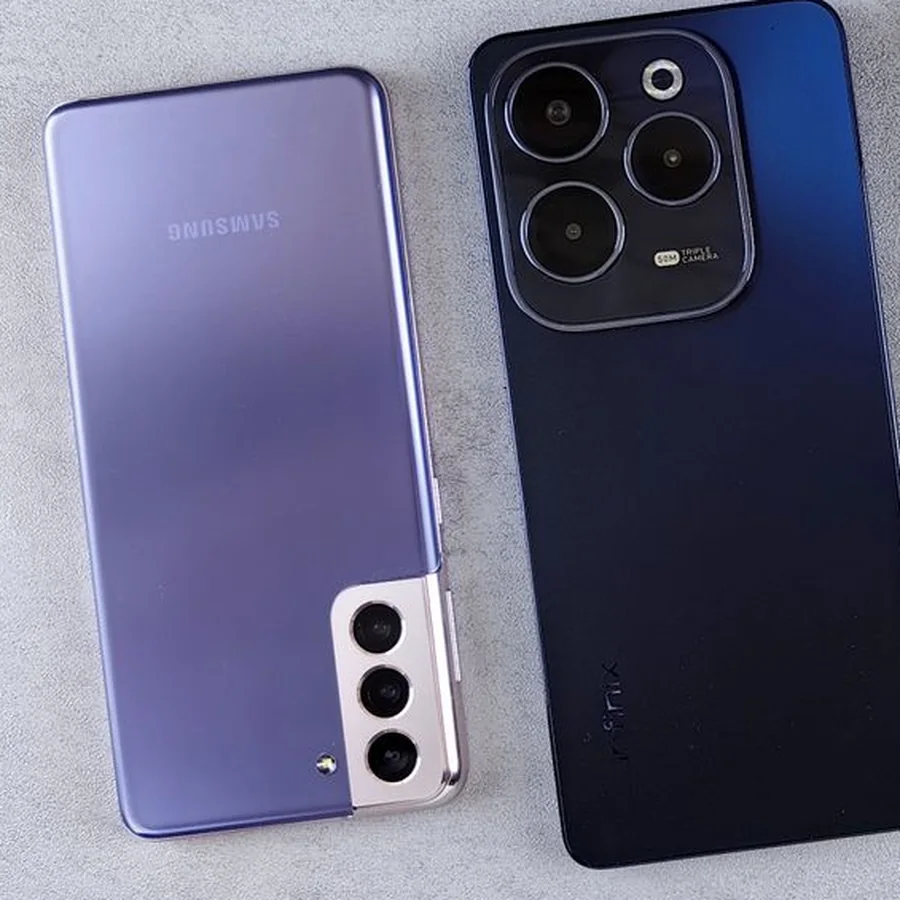A Samsung Galaxy and an Infinix handset side by side.