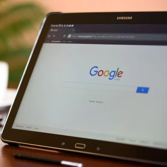 A Samsung Galaxy Tab open on a desk.