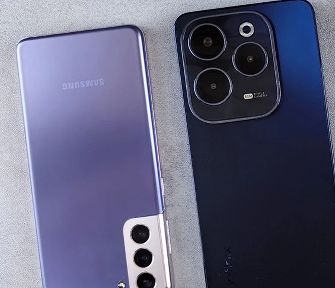 A Samsung Galaxy and an Infinix handset side by side.